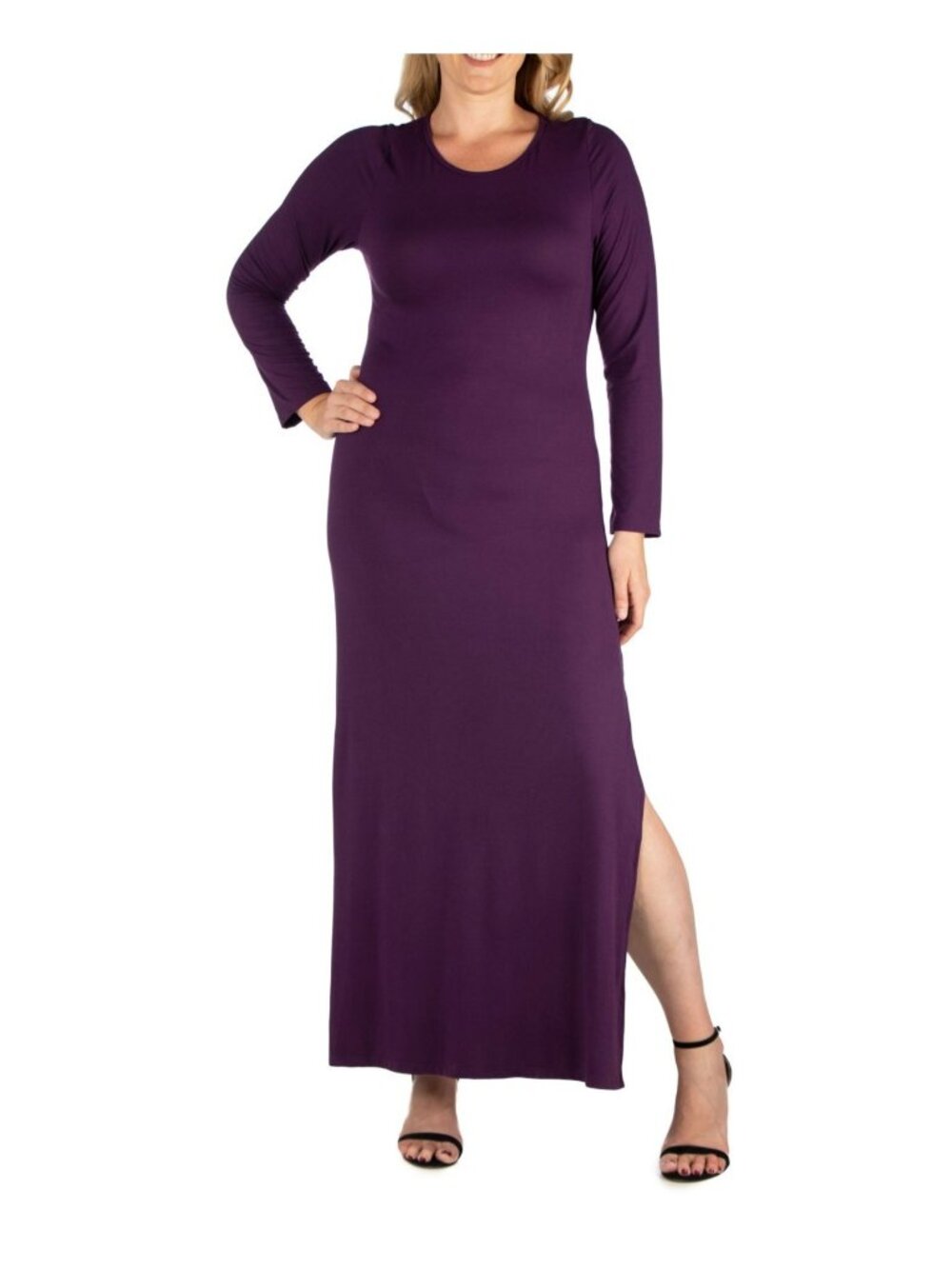 24seven Comfort Apparel Side Slit Fitted Maxi Dress Purple Plus Size 2X $65